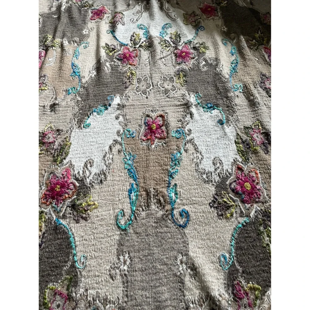 Soft Surroundings Twin XL Blanket Set Wool Blend Floral Embroidered Cottagecore